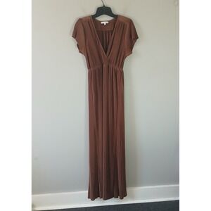 Baltic Born Women's Size Medium Athena Maxi Dress Ribbed V-neck Brown Bronze